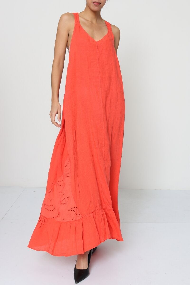 Abiti lunghi smanicati con pizzo in Lino RIF. 1258A