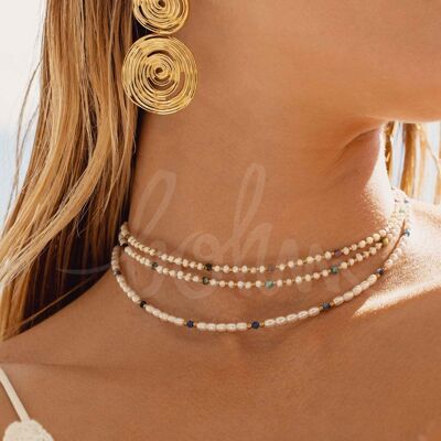 Adella-Halskette – Halsband, Süßwasserperlen und Naturstein