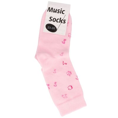 Music baby socks with notes in pink - size: 23/26