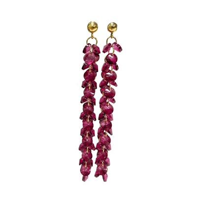 Statement earring Long with beads - Fuchsia