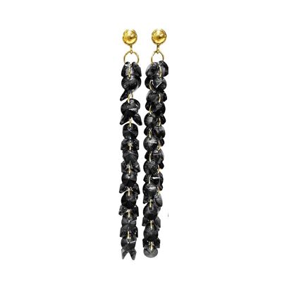 Statement earring Long with beads - Black