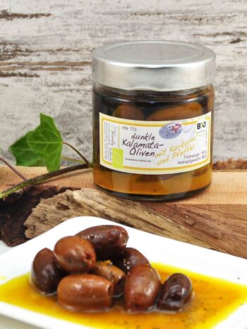 Olives noires bio dénoyautées au curcuma et poivre à l'huile d'olive - Grèce Kalamata 4