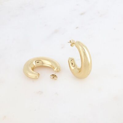 Tumy hoop earrings - oval, curved and brushed ring 28x36mm
