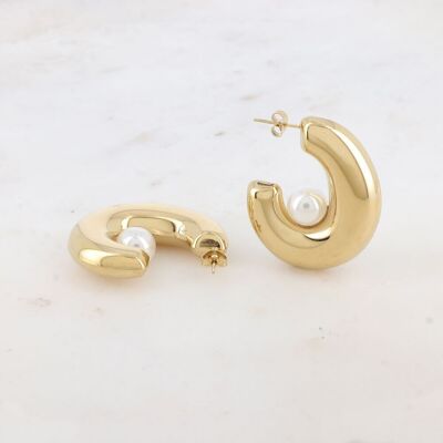 Bulma hoop earrings - thick oval ring with white resin bead