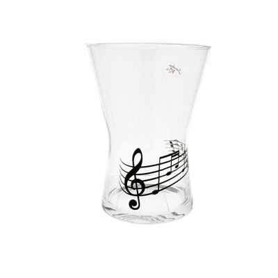 musical glass vase with black treble clef and musical note