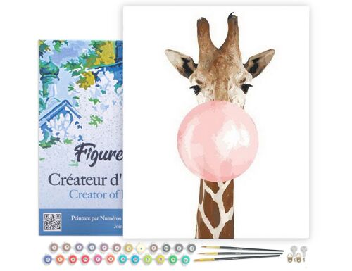 Peinture par Numéro Kit DIY - Girafe et Chewing gum - toile tendue sur châssis en bois