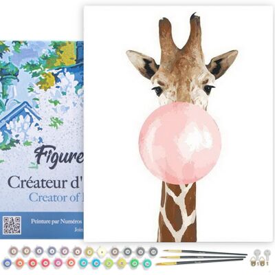 Paint by Number DIY Kit - Giraffe and Chewing Gum - stretched canvas on wooden frame