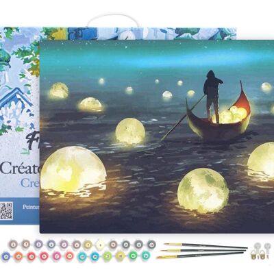 Paint by Number DIY Kit - Lights on the Lake - canvas stretched on wooden frame