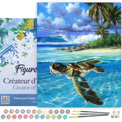 Paint by Number DIY Kit - Relaxed Turtle - stretched canvas on wooden frame