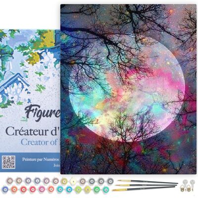 Paint by Number DIY Kit - Full Moon with multicolored reflections - canvas stretched on wooden frame