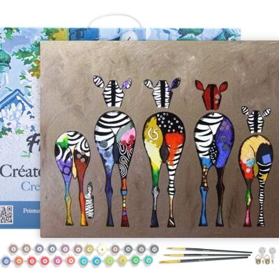 Paint by Number DIY Kit - Zebras from behind - canvas stretched on wooden frame