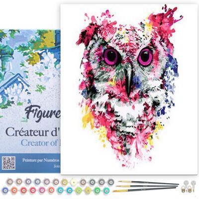 Paint by Number DIY Kit - Modern Pink Owl - Stretched Canvas on Wooden Frame