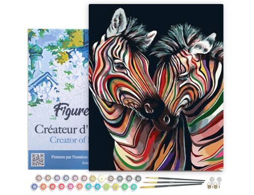 Peinture par Numéro Kit DIY - Couple de Zèbres colorés - toile tendue sur châssis en bois