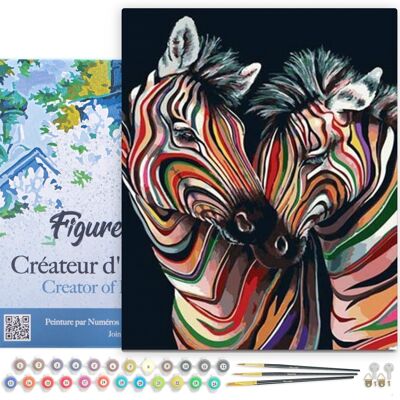 Kit de bricolaje para pintar por números - Pareja de cebras coloridas - lienzo estirado sobre marco de madera