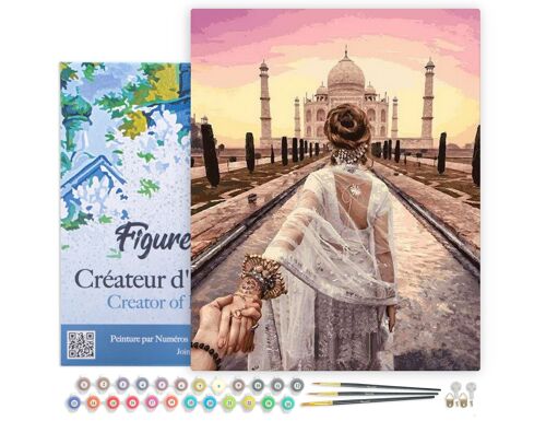 Peinture au Numéro Kit DIY - Balade Romantique Taj Mahal - toile tendue sur châssis en bois