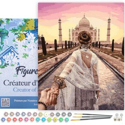 Kit de bricolaje para pintar por números - Paseo romántico Taj Mahal - lienzo estirado sobre marco de madera