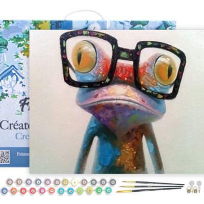 Paint by Number DIY Kit - Frog and Glasses - canvas stretched on wooden frame