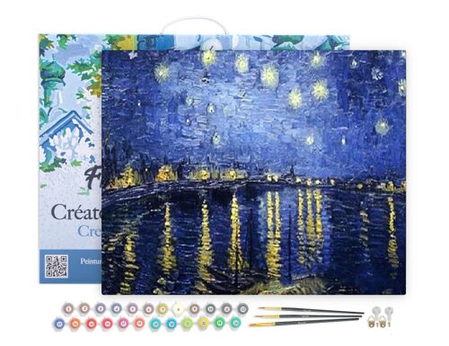 Peinture par Numéro Kit DIY - Van Gogh Nuit Etoilée sur le Rhône - toile tendue sur châssis en bois