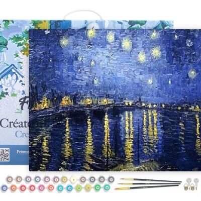 Kit DIY de pintura por números - Noche estrellada de Van Gogh sobre el Ródano - lienzo tensado sobre marco de madera