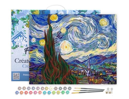 Peinture par Numéro Kit DIY - Van Gogh Nuit Etoilée - toile tendue sur châssis en bois