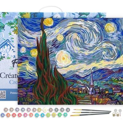 Malen-nach-Zahlen-DIY-Set – Van Gogh Sternennacht – Leinwand auf Holzrahmen gespannt