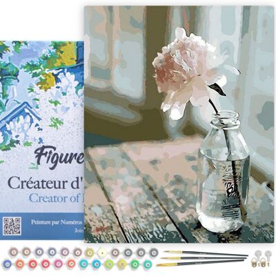 Paint by Number DIY Kit - White Flower - stretched canvas on wooden frame