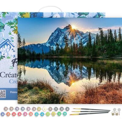 Peinture par Numéro Kit DIY - Lac et Reflet de Montagne - toile tendue sur châssis en bois