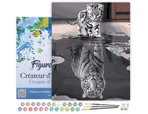 Peinture par Numéro Kit DIY - Chaton Reflet Tigre - toile tendue sur châssis en bois