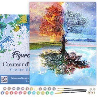 Paint by Number DIY Kit - 4 Seasons Tree - stretched canvas on wooden frame