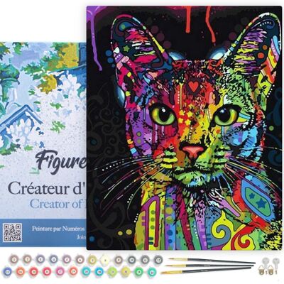 Paint by Number DIY Kit - Modern Fractal Cat - stretched canvas on wooden frame
