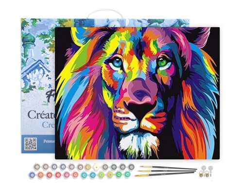 Peinture par Numéro Kit DIY - Lion Pop Art - toile tendue sur châssis en bois