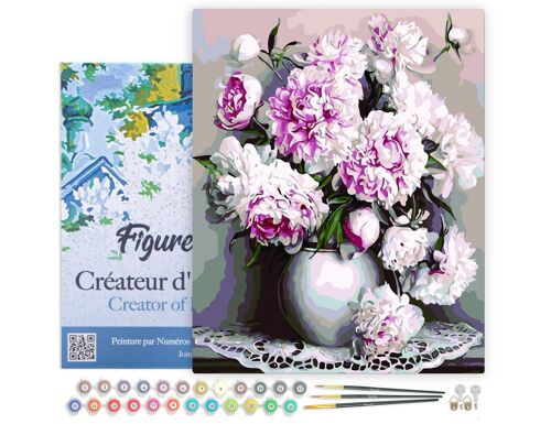 Peinture par Numéro Kit DIY - Vase de Pivoines - toile tendue sur châssis en bois