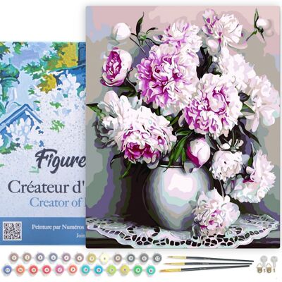 Paint by Number DIY Kit - Vase of Peonies - stretched canvas on wooden frame