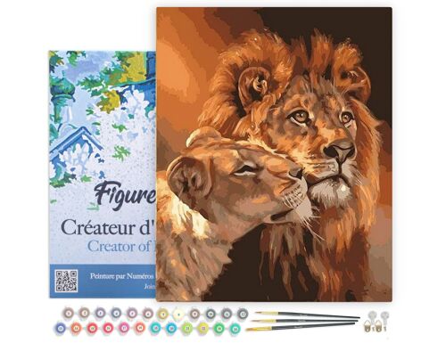 Peinture par Numéro Kit DIY - Couple Lion et Lionne - toile tendue sur châssis en bois