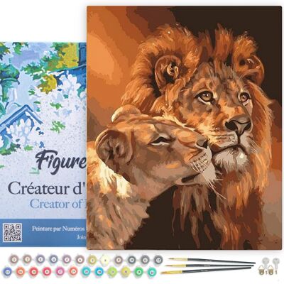 Peinture par Numéro Kit DIY - Couple Lion et Lionne - toile tendue sur châssis en bois