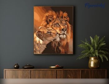 Peinture par Numéro Kit DIY - Couple Lion et Lionne - toile tendue sur châssis en bois 4