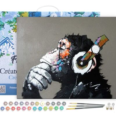 Paint by Number DIY Kit - Monkey with headphones - stretched canvas on wooden frame