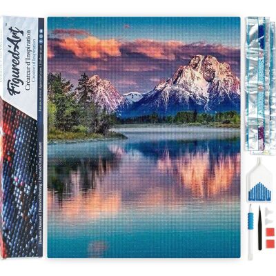 Kit de bordado de diamantes 5D - Pintura de diamantes DIY Paisaje de montaña y lago