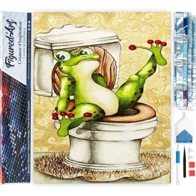 Kit ricamo diamante 5D - Pittura diamante fai da te La rana nella toilette