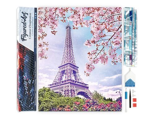 Kit de Broderie Diamant 5D - Diamond Painting DIY Tour Eiffel au Printemps