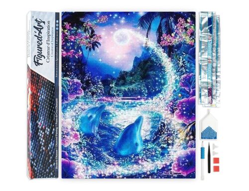 Kit de Broderie Diamant 5D - Diamond Painting DIY Dauphins et Rivière enchantée