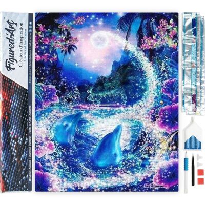 Kit de Broderie Diamant 5D - Diamond Painting DIY Dauphins et Rivière enchantée