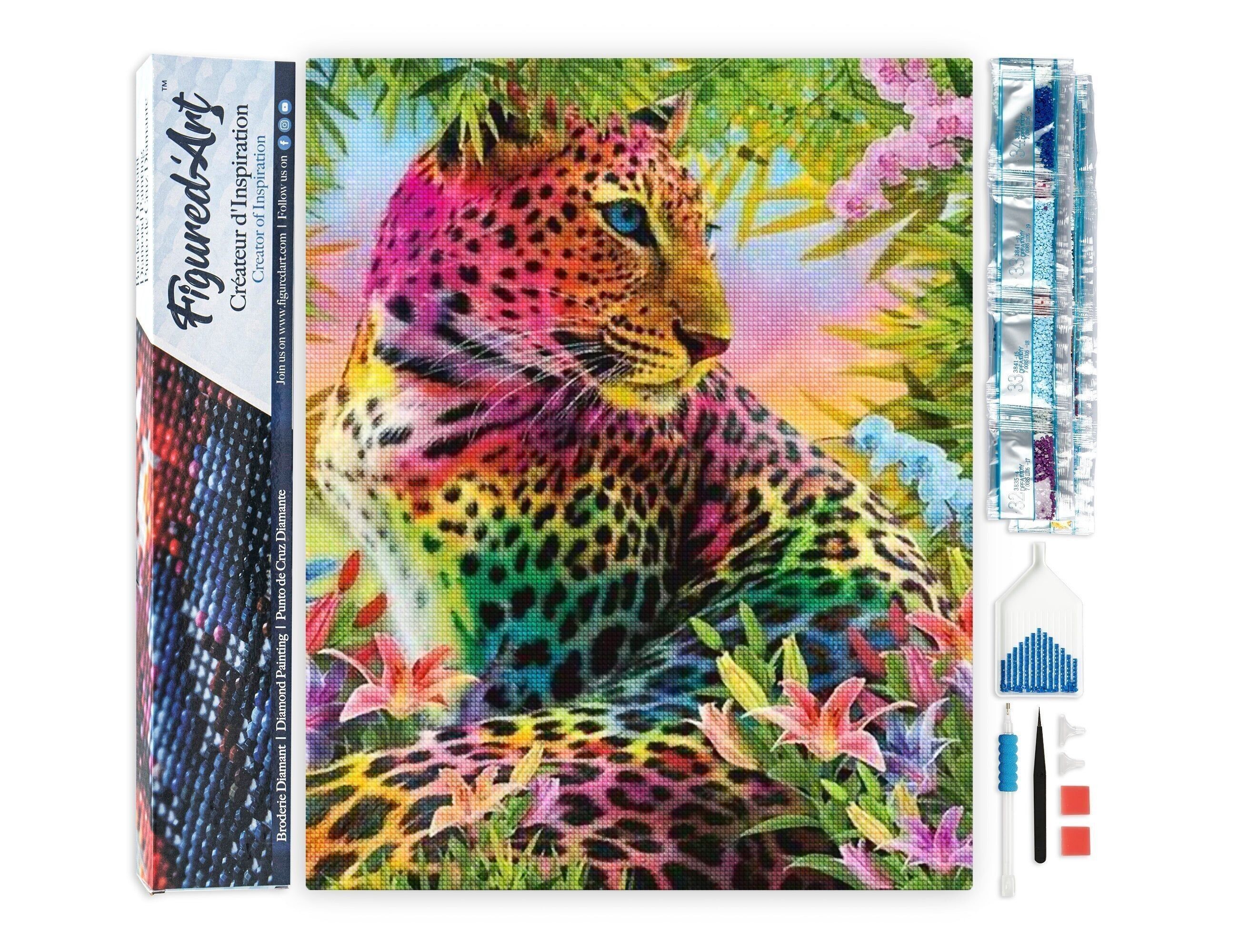 Kit ricamo diamante 5D - Leopardo colorato con pittura diamante fai da te