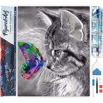 5D Diamond Embroidery Kit - Diamond Painting DIY Colorful Cat and Butterfly