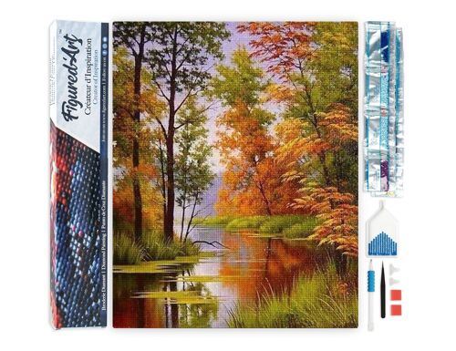 Kit de Broderie Diamant 5D - Diamond Painting DIY Lac en Automne