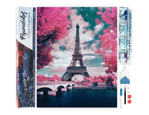 Kit de Broderie Diamant 5D - Diamond Painting DIY Tour Eiffel en Fleurs