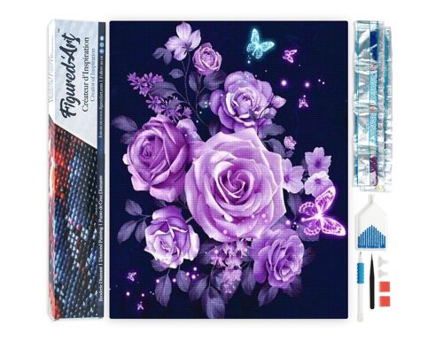 Kit de Broderie Diamant 5D - Diamond Painting DIY Fleurs et Papillons en Violet