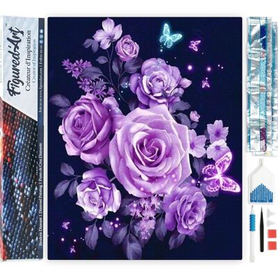 Kit de bordado de diamantes 5D - DIY pintura de diamantes flores y mariposas en color púrpura