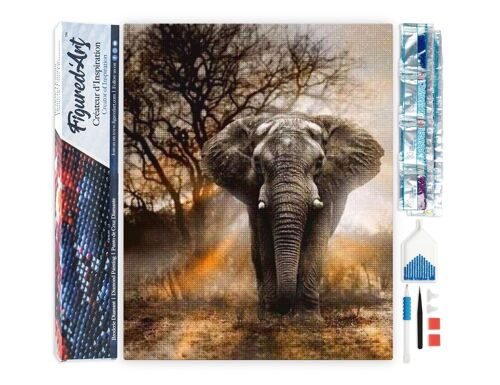 Kit de Broderie Diamant 5D - Diamond Painting DIY Eléphant dans la Savane