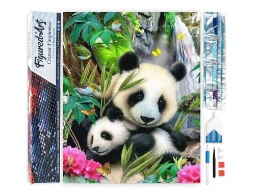 Kit de Broderie Diamant 5D - Diamond Painting DIY Famille de Pandas